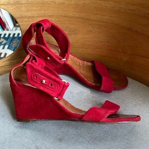 Chie Mihara Red Suede Wedge Sandals